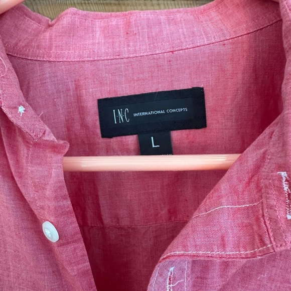 INC International Concepts Lightweight Red Button Up Shirt in Cherry Red Size L - Picture 4 of 8